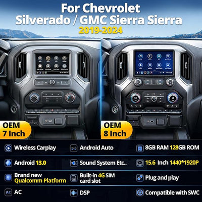 AuCar 836 15.6 Inch Touch Screen Android 13 Car Radio for GMC Sierra Chevrolet Silverado 2019-2025 Head Unit Multimedia GPS Navigation Wireless Carplay Android Auto, 128GB, US 1 Yr Service