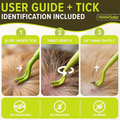 Homesake Tick Remover Tool for Dogs, Cats & Humans, 4 Packs Removal Kit + Identification Card & Keychain Hole, Safely Removes Entire Tick Head & Body, Easy Portable Tool for Pets & First Aid Kits
