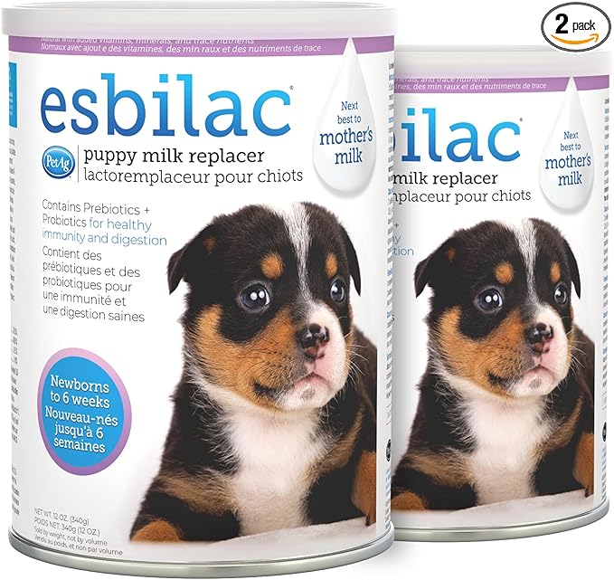 Esbilac Puppy Milk Replacer Powder - 12 oz, Pack of 2 - Powdered Puppy Formula with Prebiotics, Probiotics & Vitamins for Puppies Newborn to Six Weeks Old - Easy to Digest