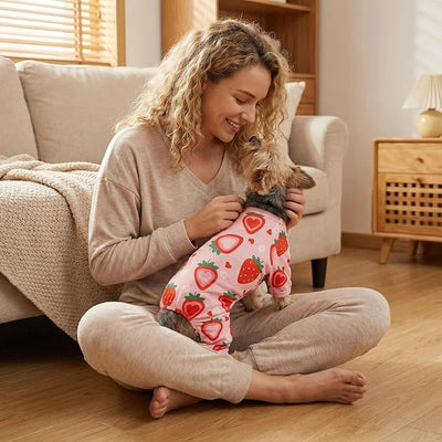 Dog Pajamas Spring Summer Dog Clothes for Small Medium Dogs Strawberry Print Girl Boy Cute Soft Puppy Pjs Clothes Doggie Onesies Cat Pet Jammies Outfit(Strawberry,XL)