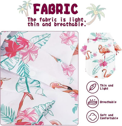 Hawaiian Dog Shirt – Lightweight and Breathable Summer T-Shirt with Tropical Prints, Fun Beach Outfit for Small, Medium, and Large Dogs, Perfect for Hot Days and Outdoor Vacation.Flamingo 4XL