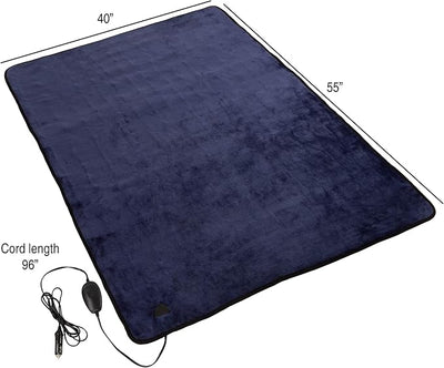 Electric Car Blanket - Outdoor Heated 12V Travel Throw with 3 Settings and Auto Shut-Off - for Road Trips, Tailgating, and Camping by Stalwart (Blue)