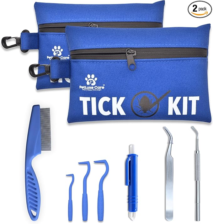 Complete Tick Removal Kit for Dogs & Cats – Tick Remover Tool Set with 3 Size Hooks, Tick Comb & Stainless Steel Precision Tick Remover + Tweezers, Travel Pouch – Safe, Fast Tick Removal