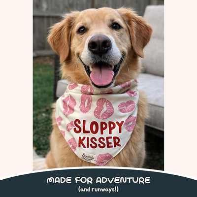 Funny Snap-On Dog Bandana for Small Medium Large Pets, Dogs Cats Adjustable Handkerchief Scarf for Girl & Boy, Cute Puppy Apparel & Accessories (Sloppy Kisser, Large)