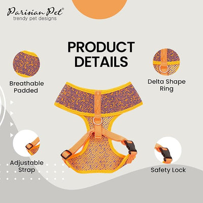 Parisian Pet Dog Harness - Breathable Mesh Orange Blue No Pull Puppy Harness with Leash Ring - Adjustable Harnesses for Dogs - Soft Padded Step-in Pet Vest - Lightweight Vests for Medium Sized Dogs
