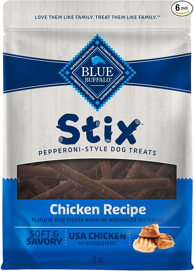 Blue Buffalo Stix Natural Soft Moist Dog Treats Chicken Recipe Bag