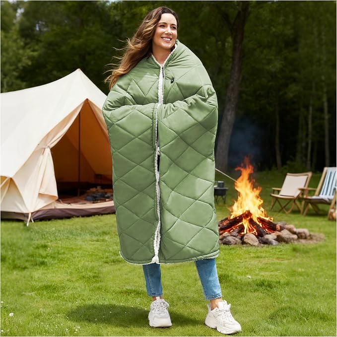 Heated Blanket Battery Operated,Portable Heated Throw Shawl Poncho(Green 26,50''X70'')