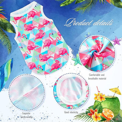 Kajaia 6 Pack Summer Flamingo Dog Shirts, Hawaiian Tropical Tank Tops Clothes Outfit for Dogs Luau Pool Summer Party Costume Cute Sleeveless Pet Apparel for Chihuahua Puppy Toy Breeds Cats(Small)