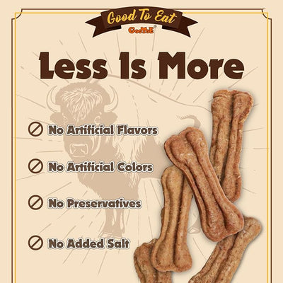 Gootoe Natural Buffalo Dog Treats, Bone Shaped, 8 oz | Low-fat chews for training rewards, limited ingredient, for small dogs and puppies