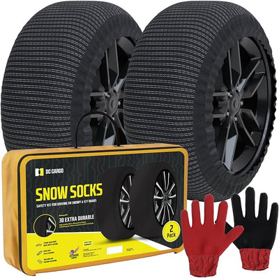 Snow Socks for Tires - Great Alternative to Tire Chains for Cars, 3D Fabric for Maximum Tire Traction & Grip, Fits SUVs, Most Subaru Models, Minivans, Pickups & Sedans (Set of 2) - Small