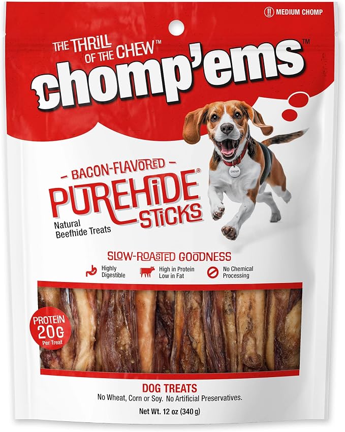 Chomp'ems Purehide Sticks Healthy Natural Rawhide Dog Chew, 12 oz