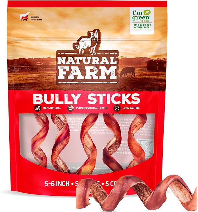 Odor-Free Curly Bully Sticks, (5-6 Inch, 5 Pack), Fully Digestible, 100% Beef Pizzle Chews, More Engagement & Fun, Grass-Fed, Non-GMO, Fully Digestible - Best for Small & Medium Chewers