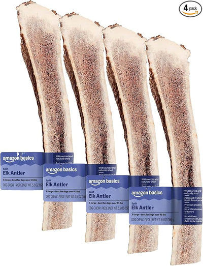 Amazon Basics Split Elk Antler, Naturally Shed, Long Lasting for Aggressive Chewers, X-Large (Best for Dogs Over 45 lbs) (Pack of 4) (Previously Wag)