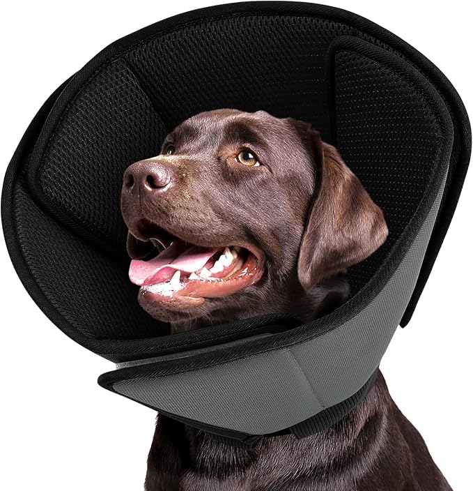 Dog Cones for Large Dogs,Soft Dog Cone Stop Licking After Surgery, Adjustable Pet E-Collar Alternative for Wound Healing,BlackGrey,X-Large