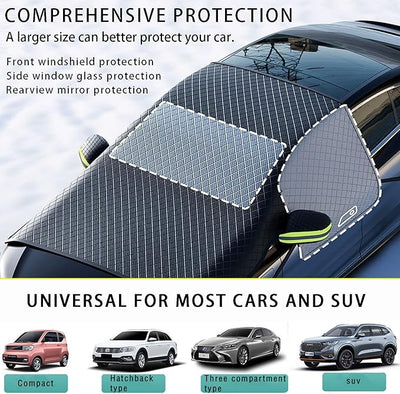 2PCS Windshield Snow Cover, Car Windshield Cover for Ice and Snow, Automotive Large Magnetic Windshield Frost Cover With Side Window and Mirror Protector in Winter, Suitable for Most Vehicle,Sedan,SUV