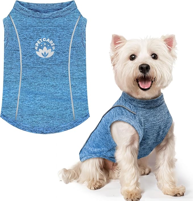 PETCARE Sun Protection Dog Shirts for Small Dogs Quick Dry Soft Stretchy Dog T-Shirts with Reflective Label Tank Top Sleeveless Vest Pet Clothes, Athletic Fabric, Navy, S (Chest 15" Length 11.8")