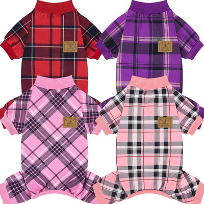 XPUDAC 4 Pack Plaid Dog Pajamas Outfits Cozy Doggy Clothes for Small Medium Dogs Girl Boy Puppy Onesie for Christmas Pet Pjs Jammies, XL