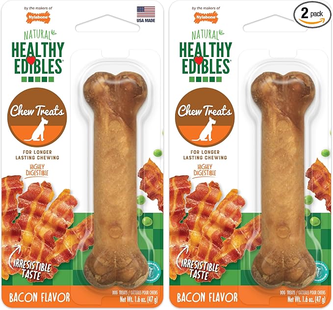 Healthy Edibles Natural Dog Chews Long Lasting Bacon Flavor Treats for Dogs, Small/Regular (1 Count) (Pack of 2)