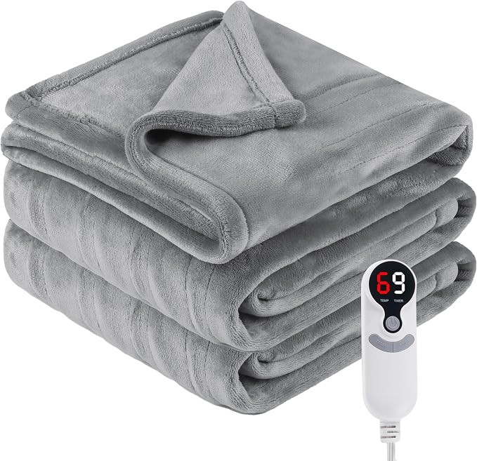 Eydna Electric Heated Blanket Throw Size 50"x60", Fast Heating Throw, Soft Microplush for Sofa & Office,6 Heating Levels & 1-10 Hours Auto Off, Machine Washable, Gifts for Womens-Gray