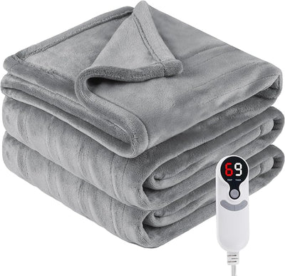 Eydna Electric Heated Blanket Throw Size 50"x60", Fast Heating Throw, Soft Microplush for Sofa & Office,6 Heating Levels & 1-10 Hours Auto Off, Machine Washable, Gifts for Womens-Gray