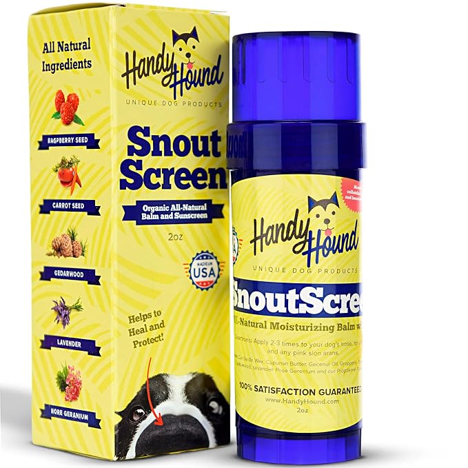 SnoutScreen Dog Sunscreen Balm for Nose & Paws - Lick-Safe Natural Sun Protection, No Zinc Oxide, Soothes Dry Cracked Skin, Made in USA, for Pink Noses & Light-Coated Dogs, 2 oz
