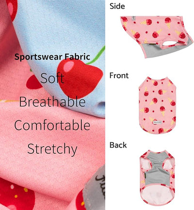 Fitwarm 2 Pack Ice Cream & Cherry UPF 50+ UV Sun Protection Dog Shirt, Lightweight Cooling Vest, Quick Dry Summer Clothes for Small Dogs Girl, Pet Outfit, Pink, Light Sky Blue, Medium