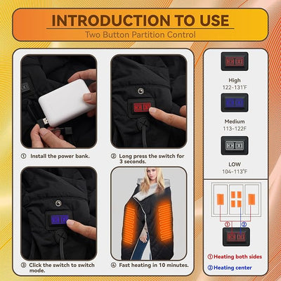 Outdoor Heated Blanket Battery Operated for Stadium, Portable Heating Wearable Blanket with Rechargeable Battery, Cordless Electric Heating Shawl for Outdoors, USB Heated Throw Blanket