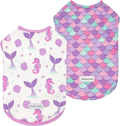 Fitwarm 2 Pack Mermaid & Scale UPF 50+ UV Sun Protection Dog Shirt, Lightweight Cooling Vest, Quick Dry Summer Clothes for Small Dogs Girl, Pet Outfit, Purple, Pink, White, Medium