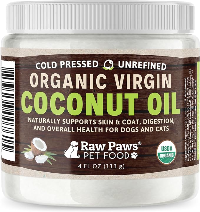 Raw Paws Organic Virgin Coconut Oil for Dogs & Cats, 16-oz - Supplement | Digestive & Immune Support - Allergy Relief for Dogs - Cat Hairball Support - Oral Health - Thyroid Support