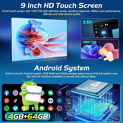 [4+64G] NHOPEEW Android Car Radio for Dodge Charger Magnum 2005 2006 2007 | 9 Inch Touchscreen Car Stereo with Wireless Carplay and Android Auto, GPS, WiFi, SWC, Mirror Link, BT + AHD Backup Camera