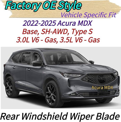 Rear Wiper Blade & Arm Replacement for Acura MDX 2022-2025 2023 2024 - OEM Fit for Base SH-AWD Type S Models - All-Season Rear Back Windshield Wiper Blade Set