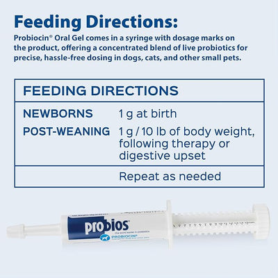 Probios Probiocin Oral Probiotic Gel for Dogs and Cats, Digestive and Immune Support Supplement, Easy Syringe Administration, Suitable for Newborns to Senior Pets, 15g Tube (Pack of 2)
