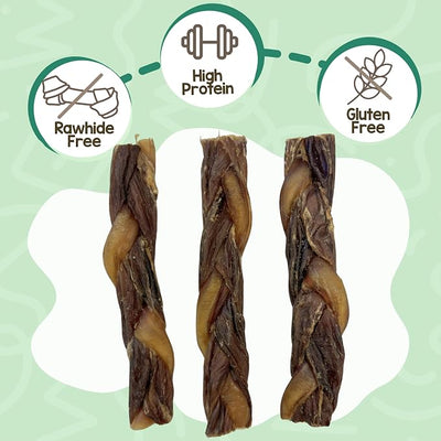 Nature Gnaws Braided Bully Twists for Dogs 5-6" (3 Count) - Long Lasting for Small and Medium Dogs - Natural Beef Dog Chew Bones