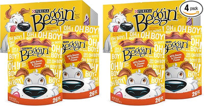 Purina Beggin' Strips with Real Meat Dog Training Treats with Bacon and Cheese Flavors - 26 oz. Pouches,(Pack of 4)