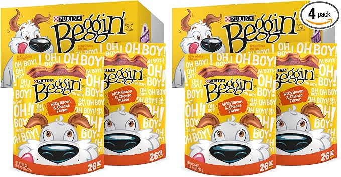 Strips with Real Meat Dog Training Treats with Bacon and Cheese Flavors - 26 oz. Pouches,(Pack of 4)