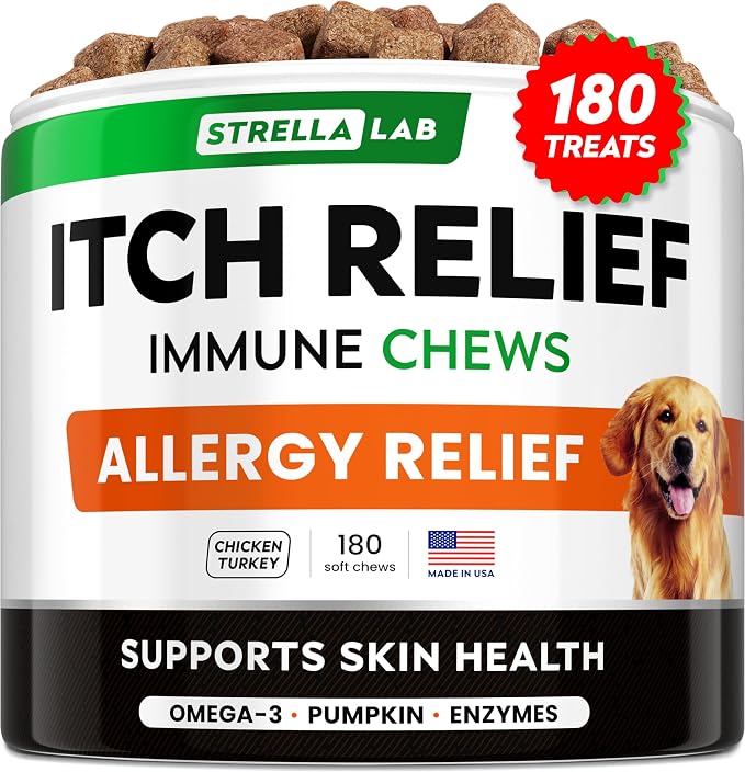 Dog Allergy Relief & Anti Itch Support Chews w/Omega 3, Pumpkin, Enzymes & Turmeric: Real Ingredients, Real Taste! Skin & Coat Immune Supplement w/Fish Oil - Made in USA - 180Ct - Chicken