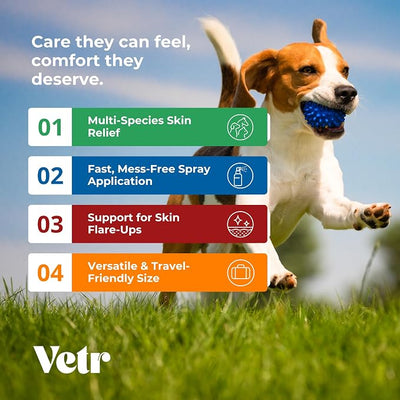 vetr Skin Guard Plus Chlorhexidine Ketoconazole Spray, Dogs Cats Horses, 8oz | One 8 oz bottle, Fresh Scent, 2% / 1% dual-action formula, Soothes itchy, irritated skin, Controls odors