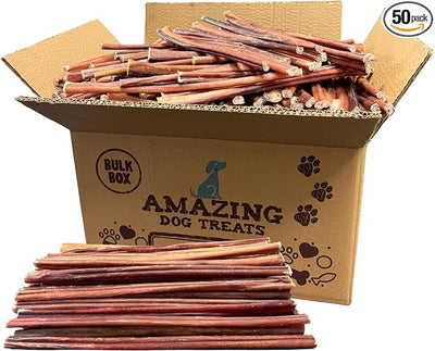 Amazing Dog Treats - Bully Sticks for Small Dogs (12 Inch Small- 50 Count) - Premium Thin Junior Bully Sticks for Dogs