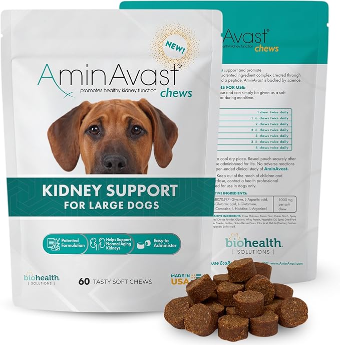 Dog Kidney Supplement - Supports Natural Kidney Function - Promotes Health & Vitality of Aging Kidneys - Pet-Friendly, 1000mg (60 Chews)