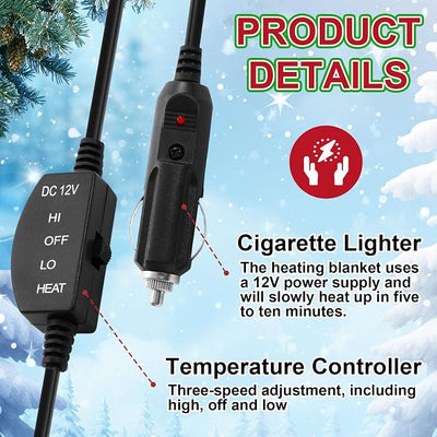 Tuanse 58 x 43 Inches 12 Volt Heated Car Blanket Plug in Portable Car Electric Blanket with Cigarette Lighter, Temperature Controller and Storage Bag for Rv Truck Traveling(Red Green,Christmas Candy)