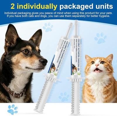 Activated Charcoal for Dogs & Cats 30 ml (2 Tubes), Pet Emergency Toxin Absorber, Digestive Health Support, pet First Aid Kit Essential for Multi-Pet Households