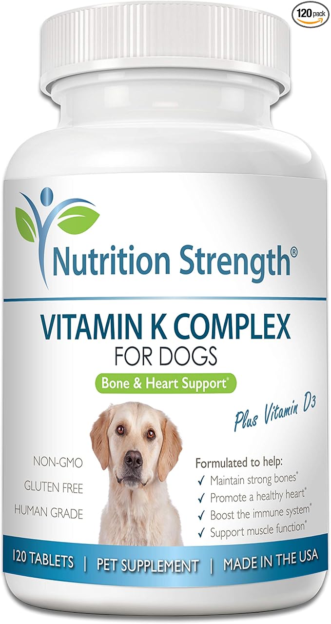 Vitamin K for Dogs - K1 & K2 (MK4 + MK7) + Vitamin D3 for Bone Health, Heart Support & Calcium Absorption - Advanced Formula for Strong Joints, Muscle & Immune Support - 120 Tablets