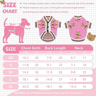 Small Dog Sweaters Cute Bear Knitted Dog Cardigans Clothes for Small Medium Dogs Soft Pet Puppy Cat Knitting Outfits Fall Winter Warm Boy Girl Dogs Knitwear Coat Apparel(Pink, X-Small)