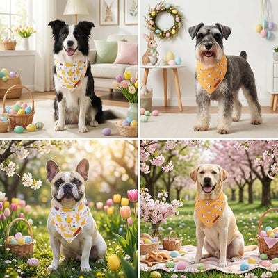 ADOGGYGO Easter Dog Bandanas, Bunny Egg Print Puppy Scarf, Premium Fabric, Adjustable Fit Happy Easter Bandanas for Extra Large Dogs (X-Large)