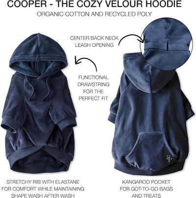 Pet Passion Cooper II Organic Cotton Velour Dog Hoodie Pet Coat for Small, Medium and Large Dogs, Navy, X-Large (55-80 lbs)