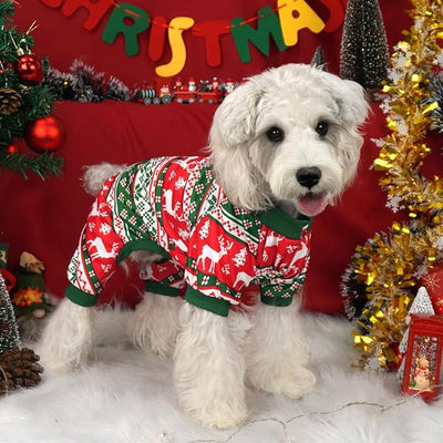 XPUDAC 4 Pack Dog Christmas Pajamas Reindeer Puppy Clothes Cute Santa Claus Dog Pajamas Costumes Outfit Red Green, 5XL