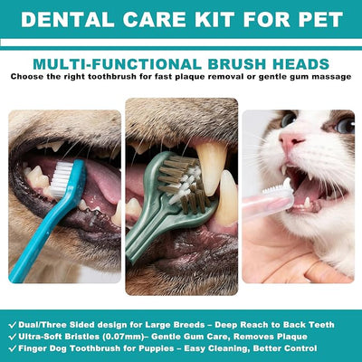 Dog Toothbrush Kit, 360-Degree Finger Three-Sided Design, Non Slip Dual Head Dog Toothbrush, Easy Teeth Cleaning and Dental Care (9 Pack)