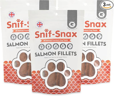Snif-Snax Salmon Fillets Dog Treats 3 Pack – All Natural Human Grade Grain Free Training & Reward – High Protein Salmon Sticks for Dogs, Healthy Puppy Treats, Soft Jerky-Style Strips