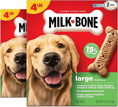Milk-Bone Crunchy Large Dog Treats, 4 Lb. Boxes, Original Beef Flavor (Pack of 2)