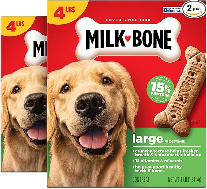 Milk-Bone Crunchy Large Dog Treats, 4 Lb. Boxes, Original Beef Flavor (Pack of 2)